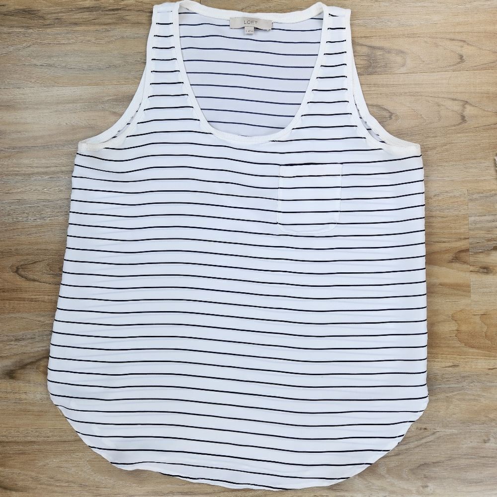 🍑Loft White & Black Stripe Sleeveless Top Large